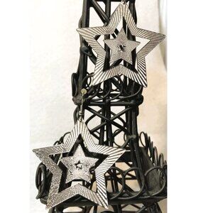 RADIANT STAMPED ALUMINUM DOUBLE STAR CUTOUT HANGER EARRINGS